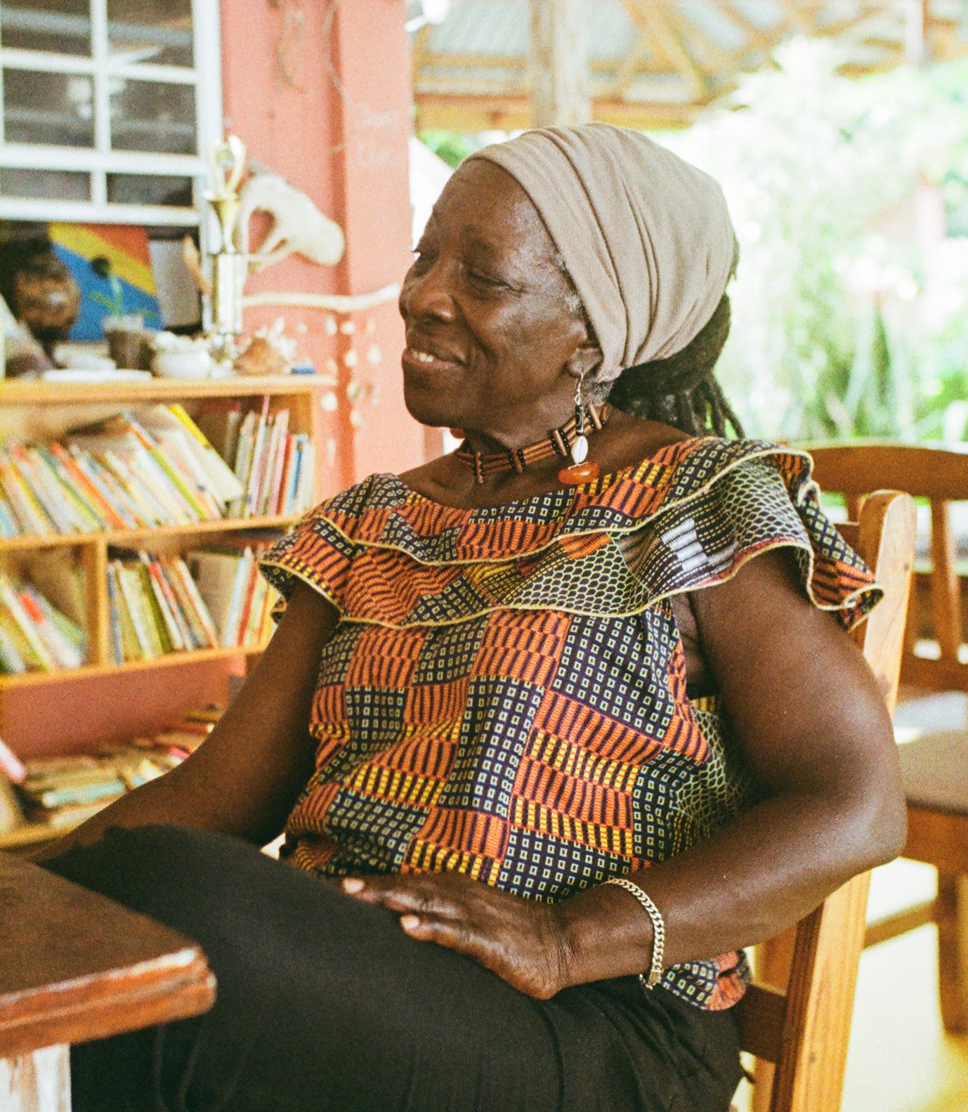 Cheryl Johnson at the Fig Tree waiting for the children to arrive to the reading program.
